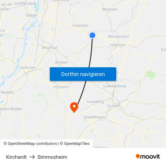 Kirchardt to Simmozheim map