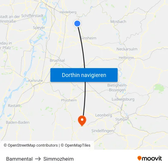 Bammental to Simmozheim map