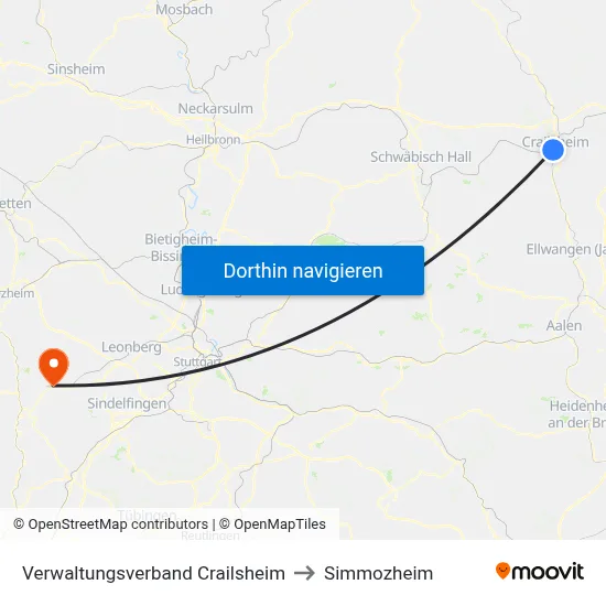 Verwaltungsverband Crailsheim to Simmozheim map