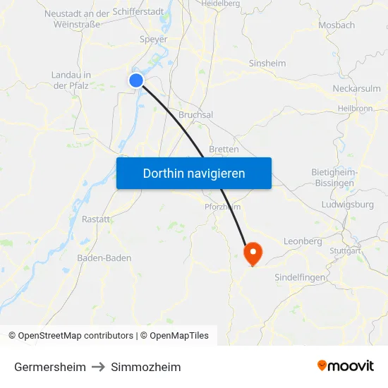 Germersheim to Simmozheim map