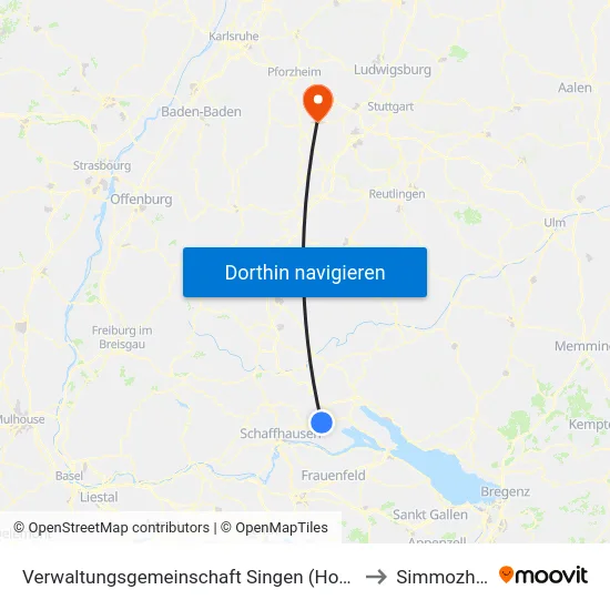 Verwaltungsgemeinschaft Singen (Hohentwiel) to Simmozheim map