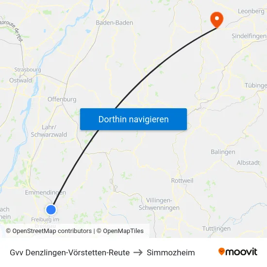 Gvv Denzlingen-Vörstetten-Reute to Simmozheim map