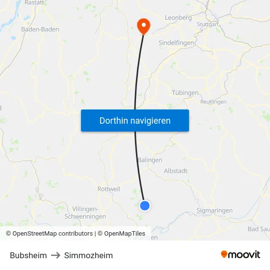 Bubsheim to Simmozheim map