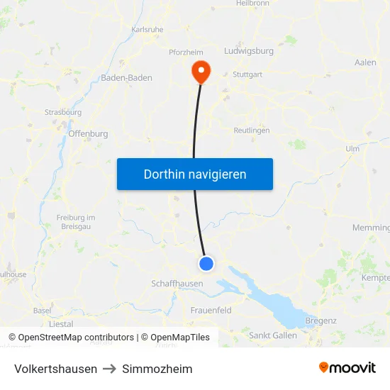 Volkertshausen to Simmozheim map