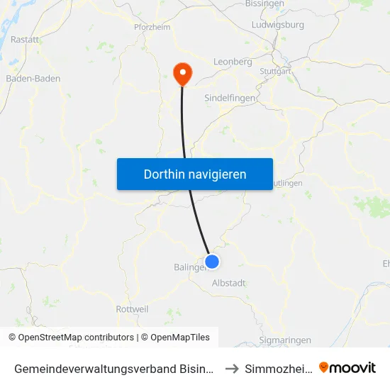 Gemeindeverwaltungsverband Bisingen to Simmozheim map