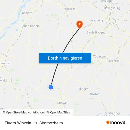 Fluorn-Winzeln to Simmozheim map