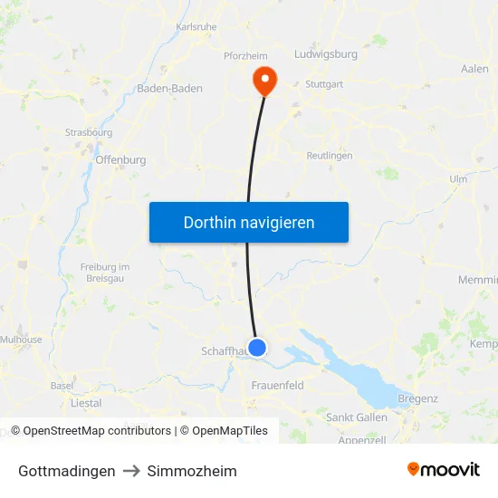 Gottmadingen to Simmozheim map