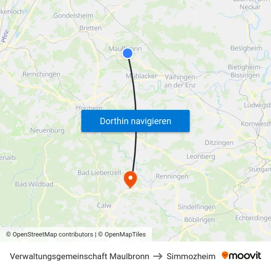 Verwaltungsgemeinschaft Maulbronn to Simmozheim map