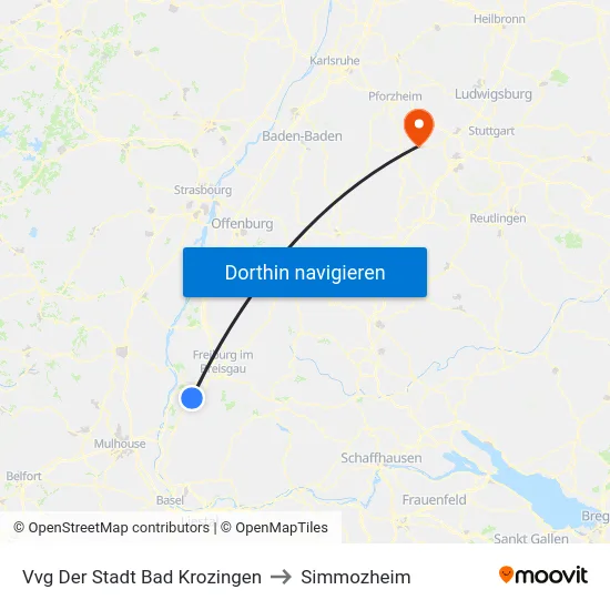 Vvg Der Stadt Bad Krozingen to Simmozheim map
