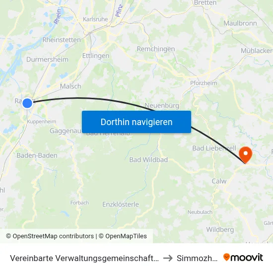 Vereinbarte Verwaltungsgemeinschaft Rastatt to Simmozheim map