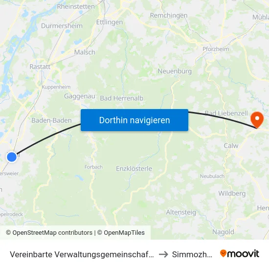 Vereinbarte Verwaltungsgemeinschaft Bühl to Simmozheim map
