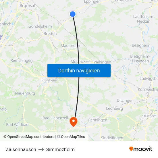 Zaisenhausen to Simmozheim map
