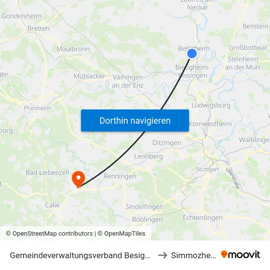 Gemeindeverwaltungsverband Besigheim to Simmozheim map