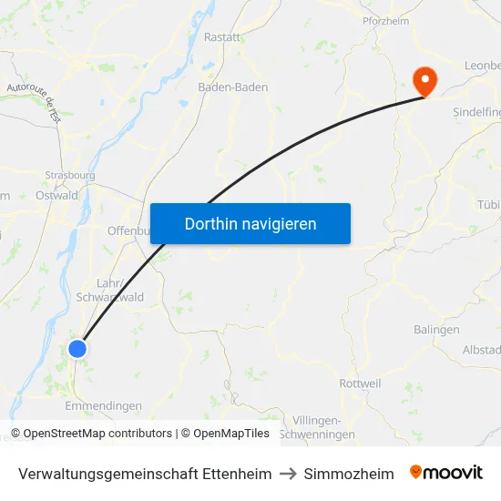 Verwaltungsgemeinschaft Ettenheim to Simmozheim map