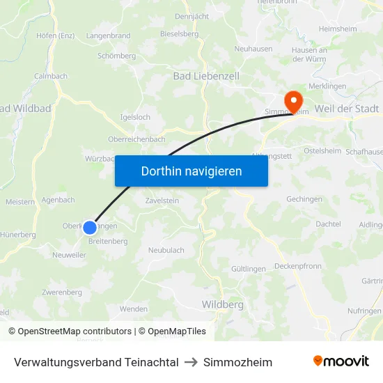 Verwaltungsverband Teinachtal to Simmozheim map