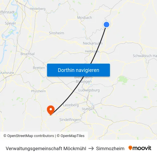 Verwaltungsgemeinschaft Möckmühl to Simmozheim map