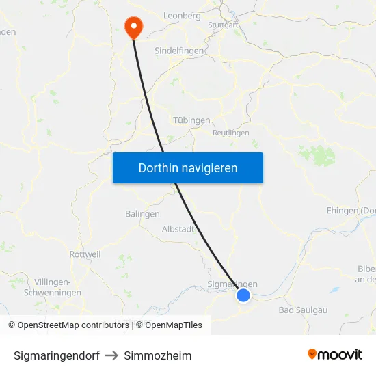 Sigmaringendorf to Simmozheim map