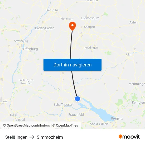 Steißlingen to Simmozheim map