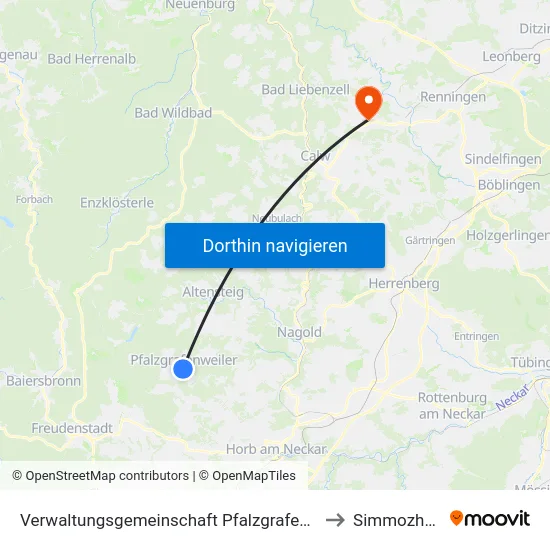 Verwaltungsgemeinschaft Pfalzgrafenweiler to Simmozheim map