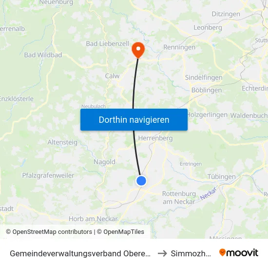 Gemeindeverwaltungsverband Oberes Gäu to Simmozheim map