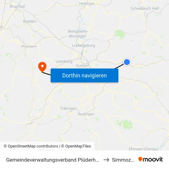 Gemeindeverwaltungsverband Plüderhausen-Urbach to Simmozheim map