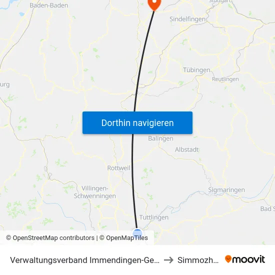 Verwaltungsverband Immendingen-Geisingen to Simmozheim map