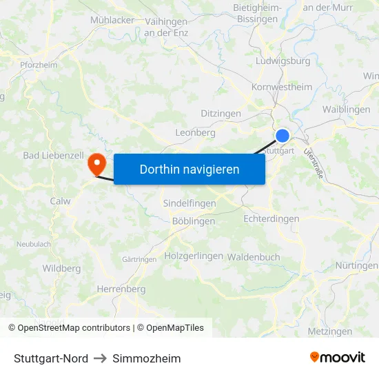 Stuttgart-Nord to Simmozheim map