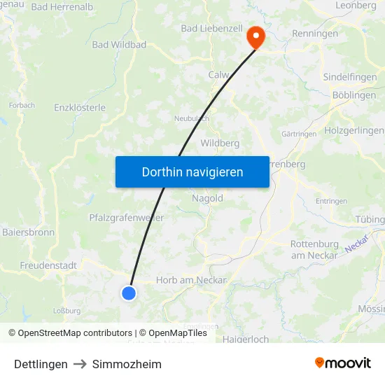 Dettlingen to Simmozheim map