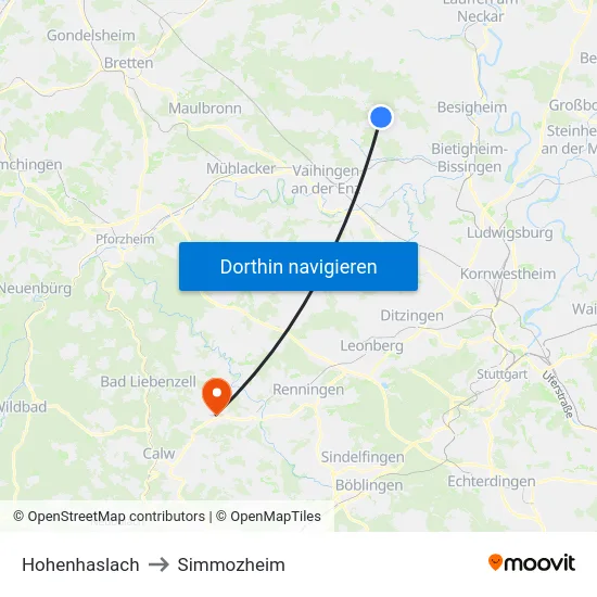 Hohenhaslach to Simmozheim map