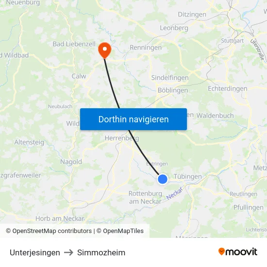 Unterjesingen to Simmozheim map