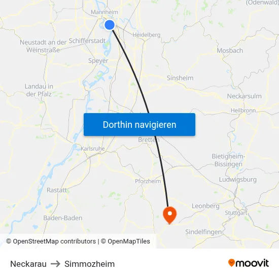 Neckarau to Simmozheim map