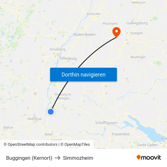 Buggingen (Kernort) to Simmozheim map