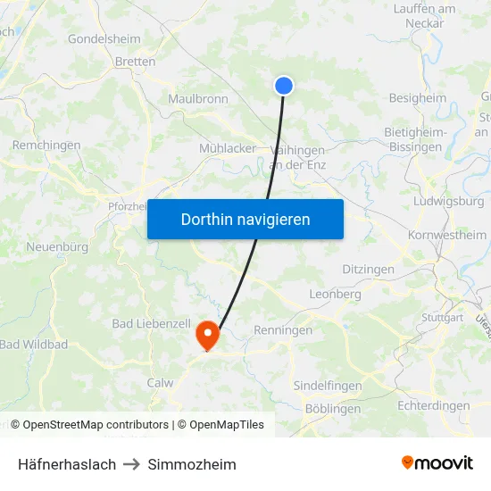 Häfnerhaslach to Simmozheim map