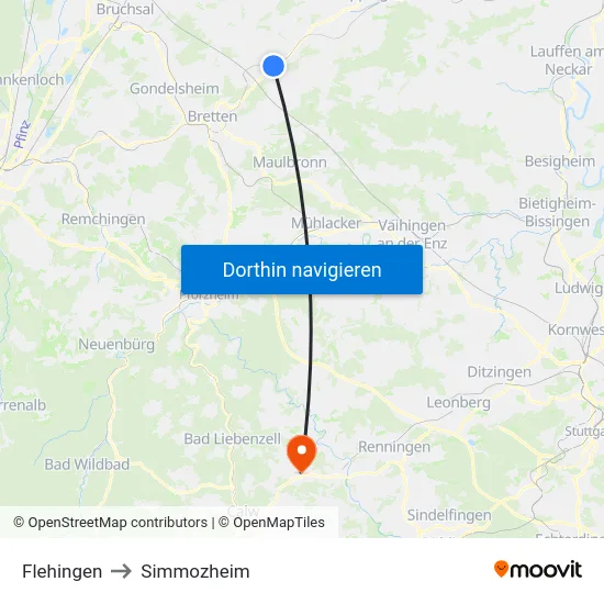 Flehingen to Simmozheim map