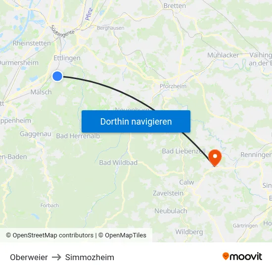 Oberweier to Simmozheim map