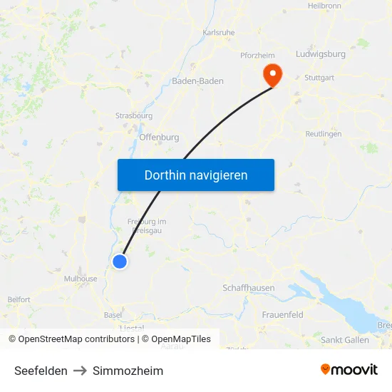 Seefelden to Simmozheim map