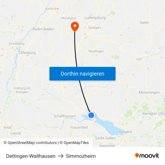 Dettingen-Wallhausen to Simmozheim map