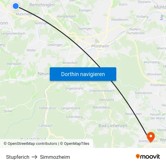 Stupferich to Simmozheim map