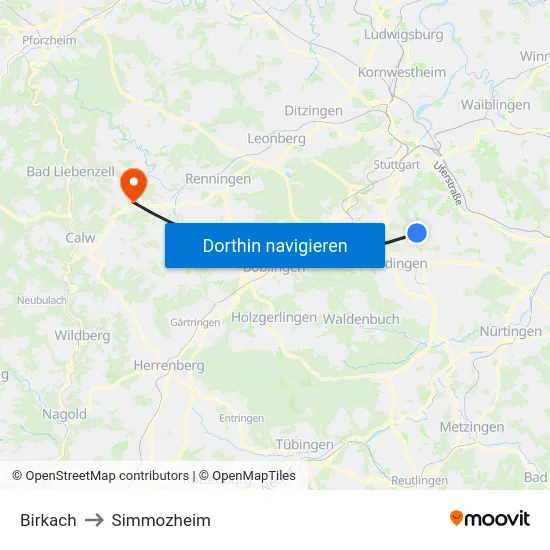 Birkach to Simmozheim map