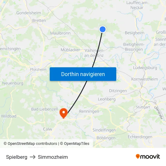 Spielberg to Simmozheim map