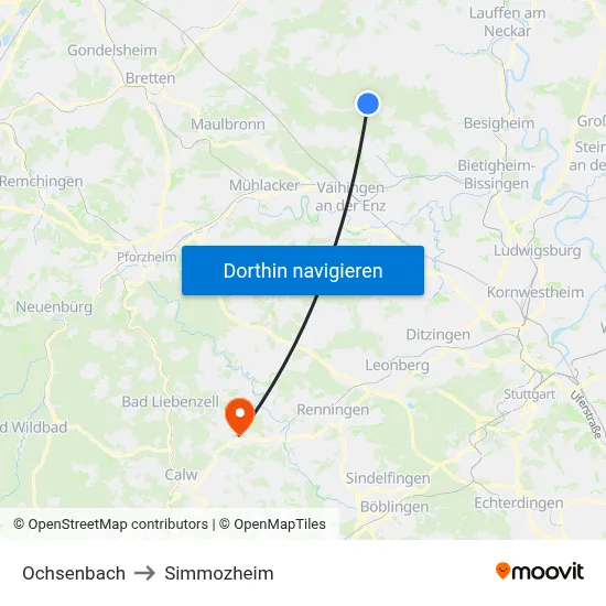 Ochsenbach to Simmozheim map