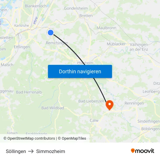 Söllingen to Simmozheim map