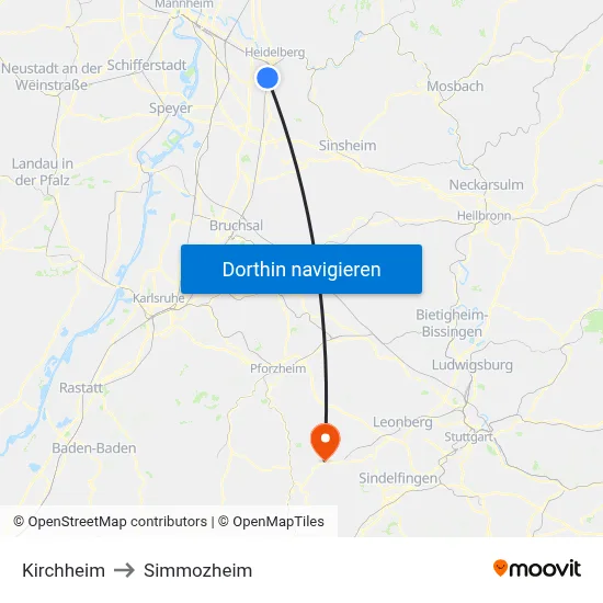 Kirchheim to Simmozheim map