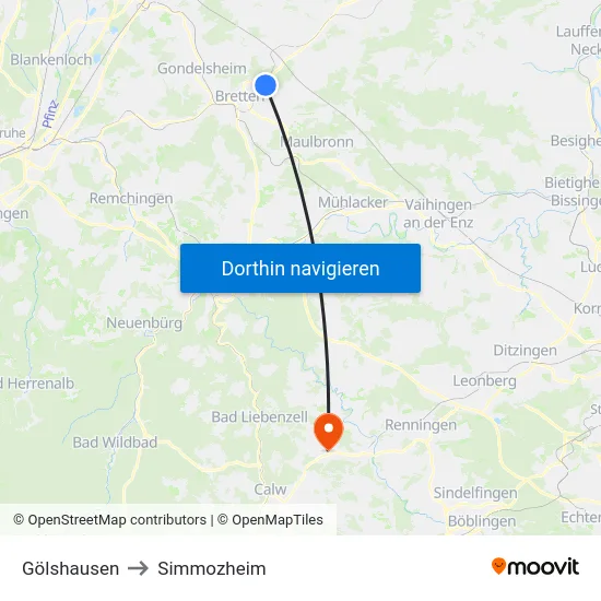 Gölshausen to Simmozheim map