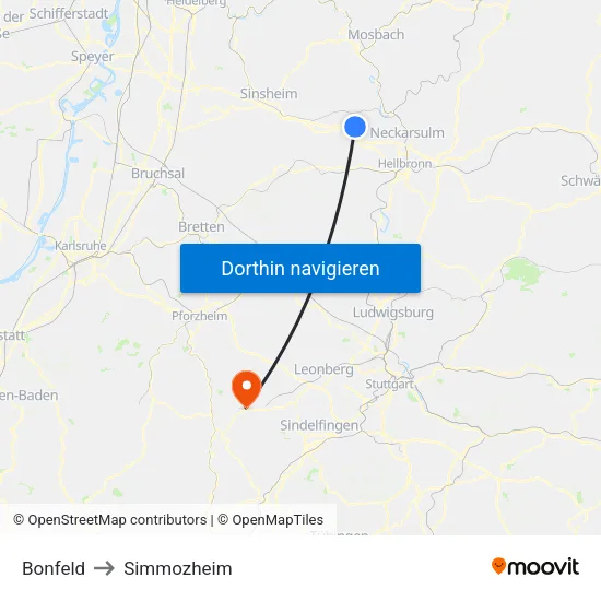 Bonfeld to Simmozheim map