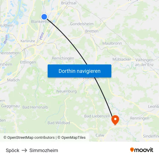 Spöck to Simmozheim map