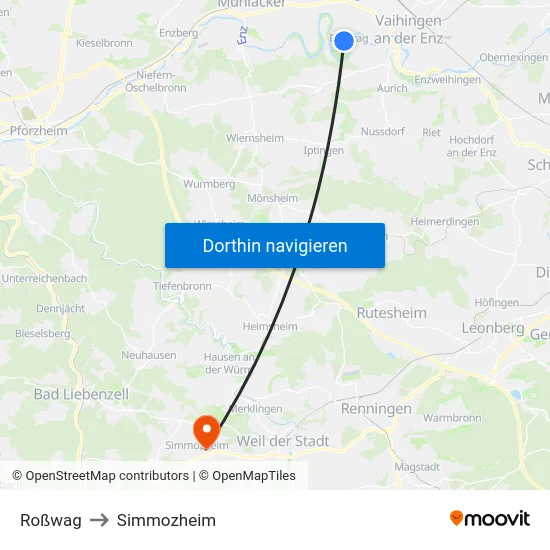 Roßwag to Simmozheim map