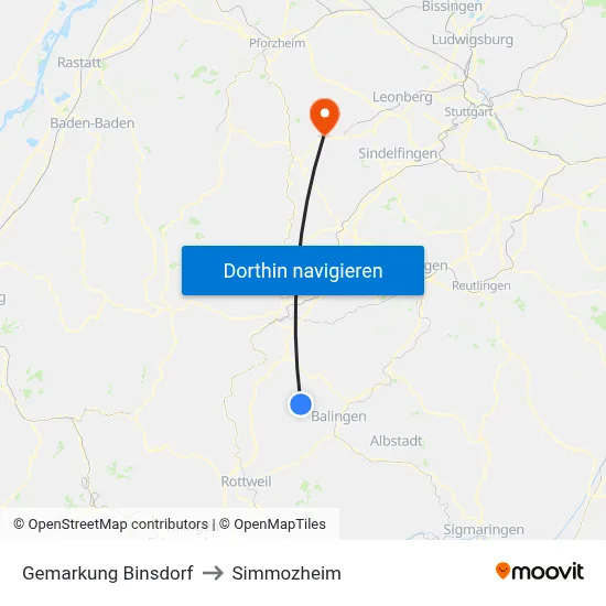 Gemarkung Binsdorf to Simmozheim map