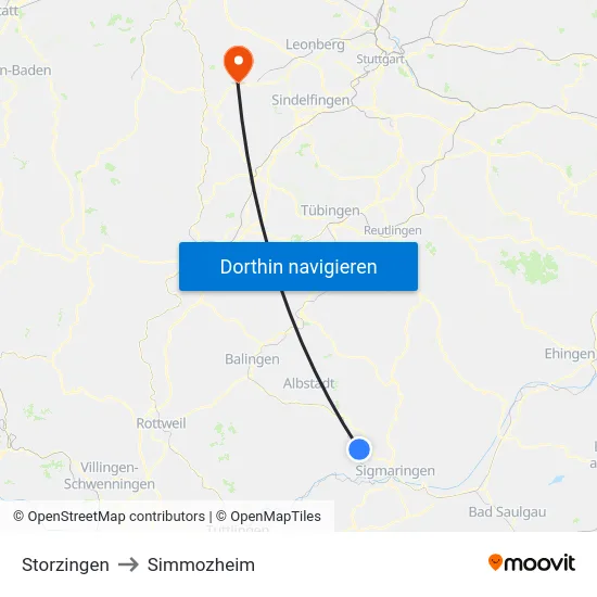 Storzingen to Simmozheim map