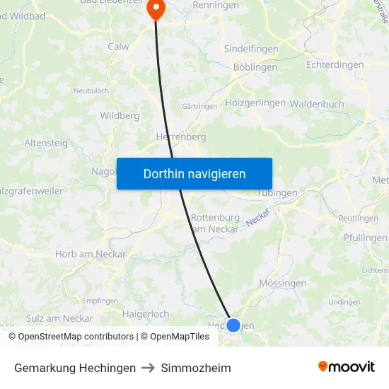 Gemarkung Hechingen to Simmozheim map